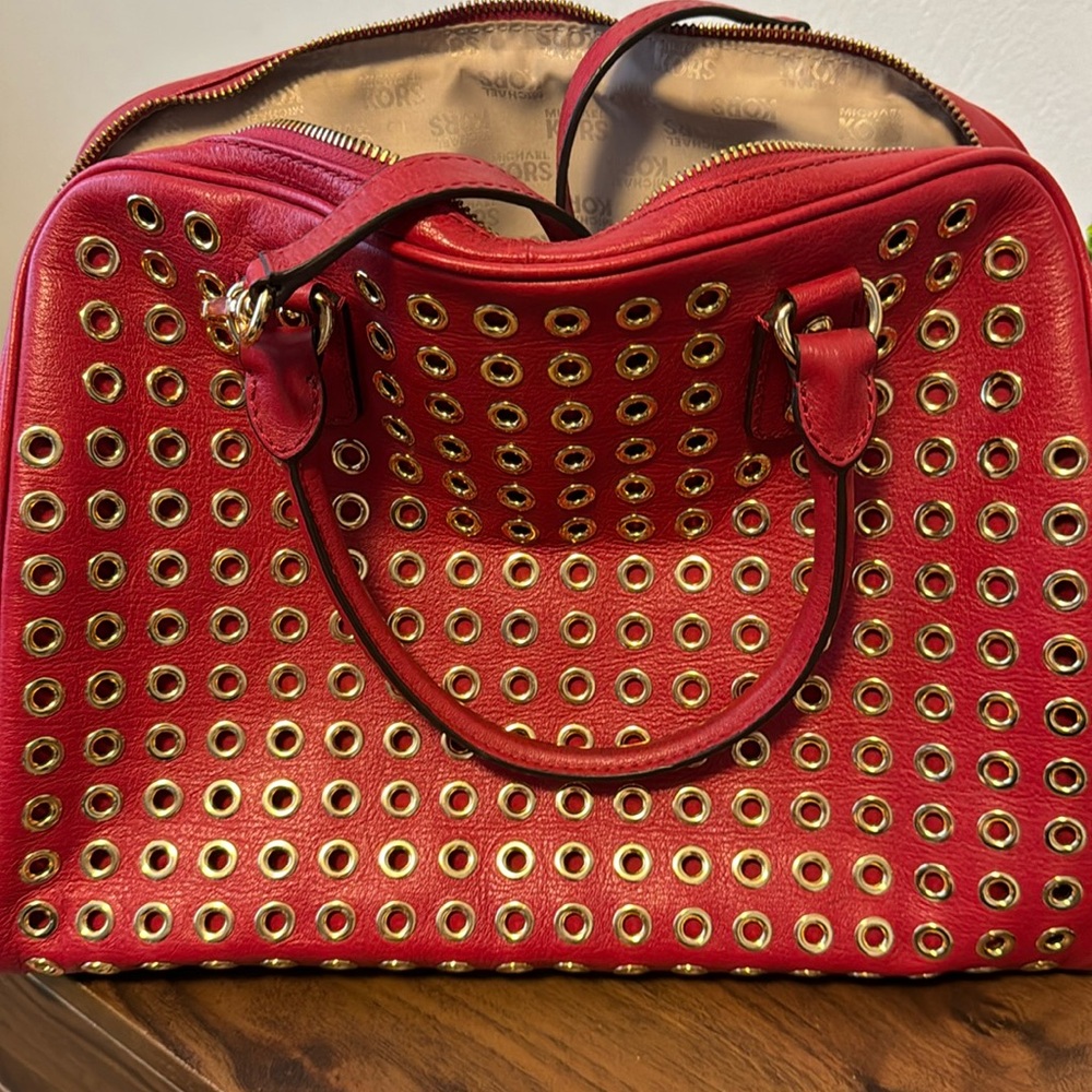 Michael khors leather satchel with gold detail